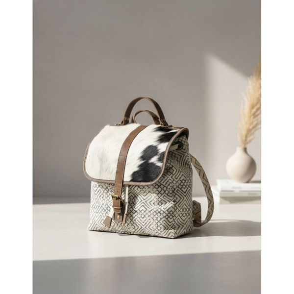 Sac à dos en coton et peau de vache Globe Trotteur - AUBRY GASPARD