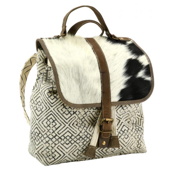 Sac à dos en coton et peau de vache Globe Trotteur