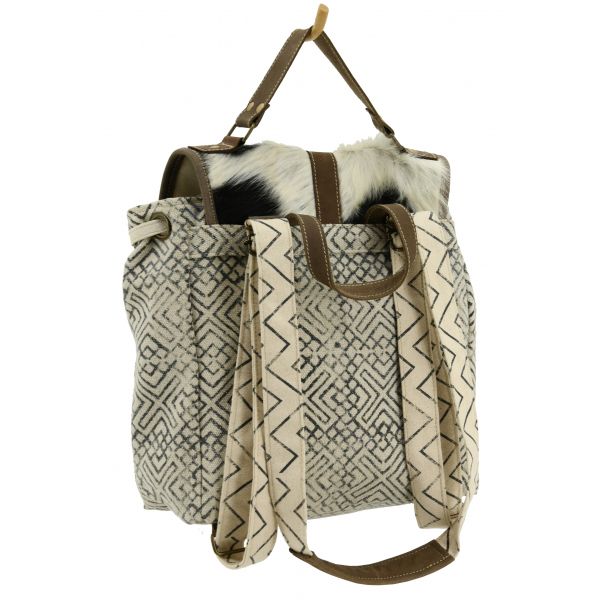 Sac à dos en coton et peau de vache Globe Trotteur - AUB-4209