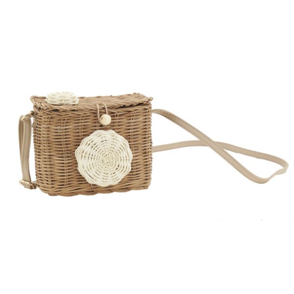 Sac enfant en rotin et cuir appareil photo