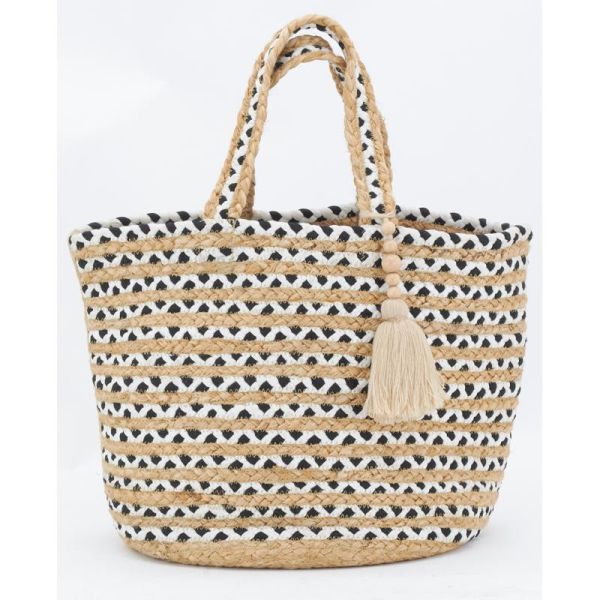 Sac en jute noir et blanc Indi avec pompon - AUBRY GASPARD