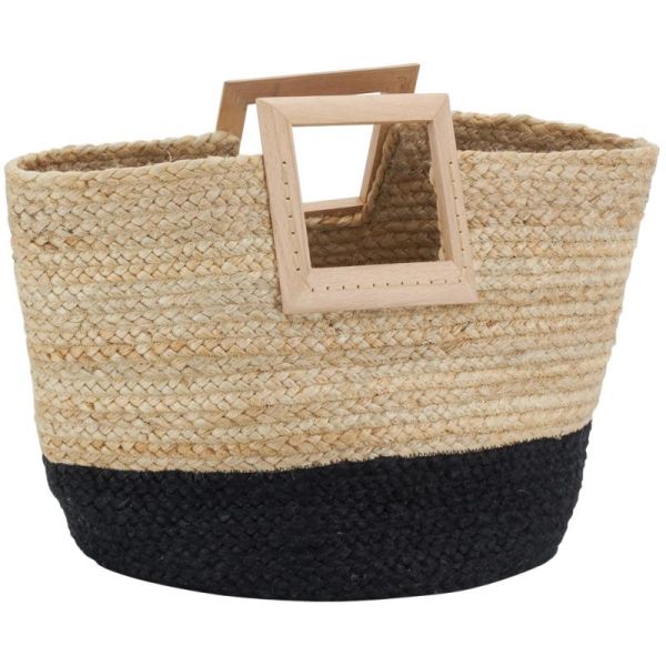 Sac cabas en jute et bois naturel et noir