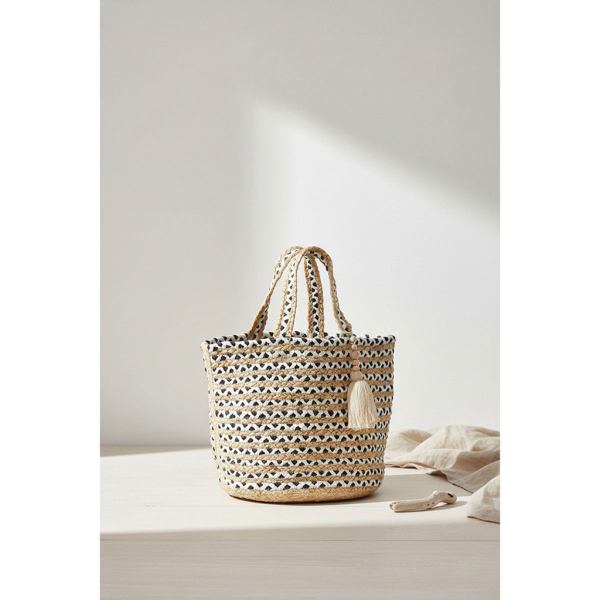 Sac en jute noir et blanc Indi avec pompon - AUBRY GASPARD