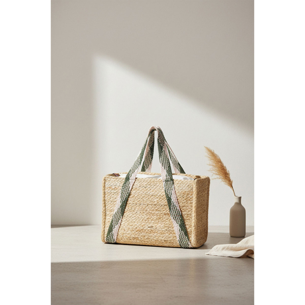 Sac en jute rectangulaire et poche en coton kaki - AUBRY GASPARD
