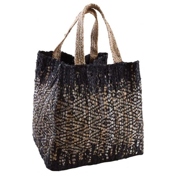 Sac de rangement en jute et cuir