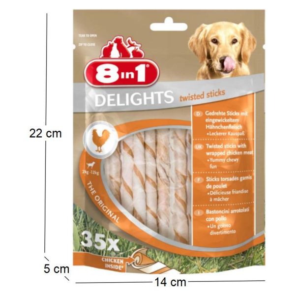 Sachet 35 sticks pour chien garnis de poulet Delights - 8 IN 1