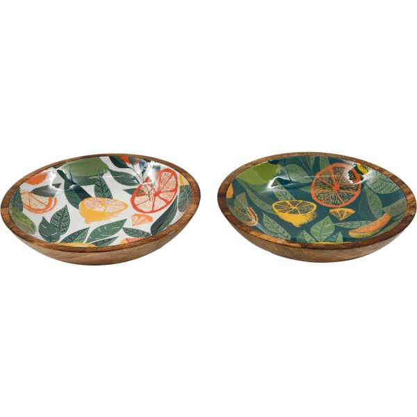 Saladier en manguier et émail Agrumes 40 cm (Lot de 2)