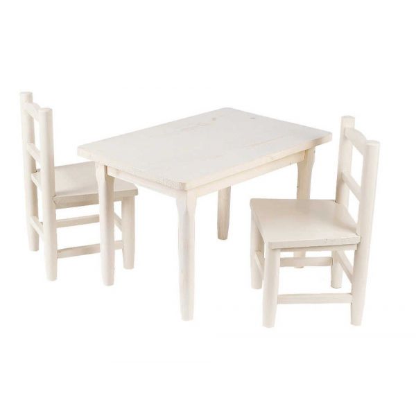 Salon enfant 1 table 2 chaises en pin blanchi