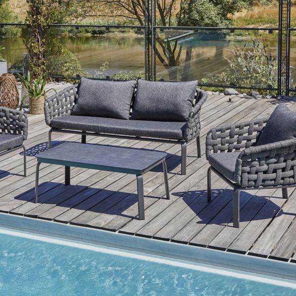 Salon bas de jardin 4 places en corde tissée et aluminium Camargue - 7