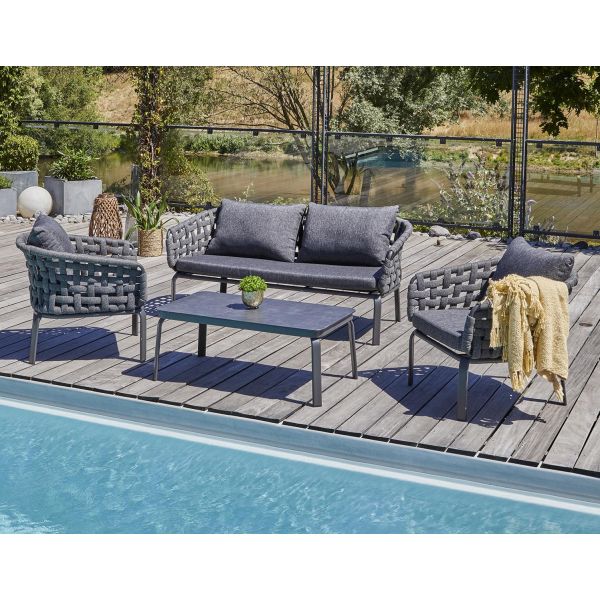 Salon bas de jardin 4 places en corde tissée et aluminium Camargue