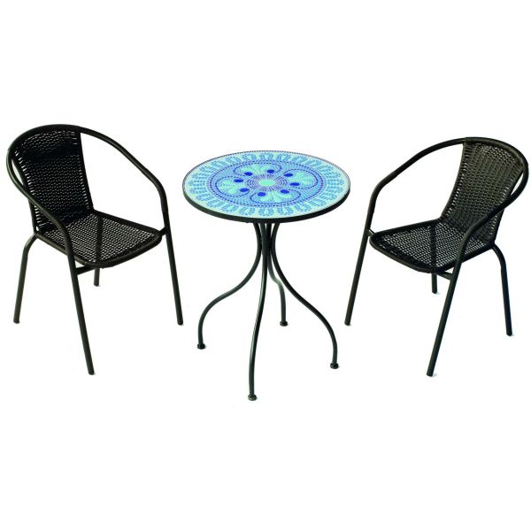 Salon de jardin en acier plateau mosaïque 2 personnes