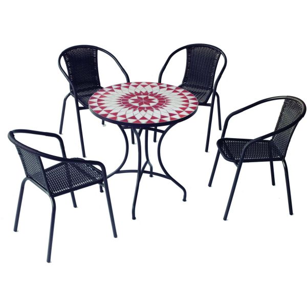 Salon de jardin en acier plateau mosaïque 4 personnes