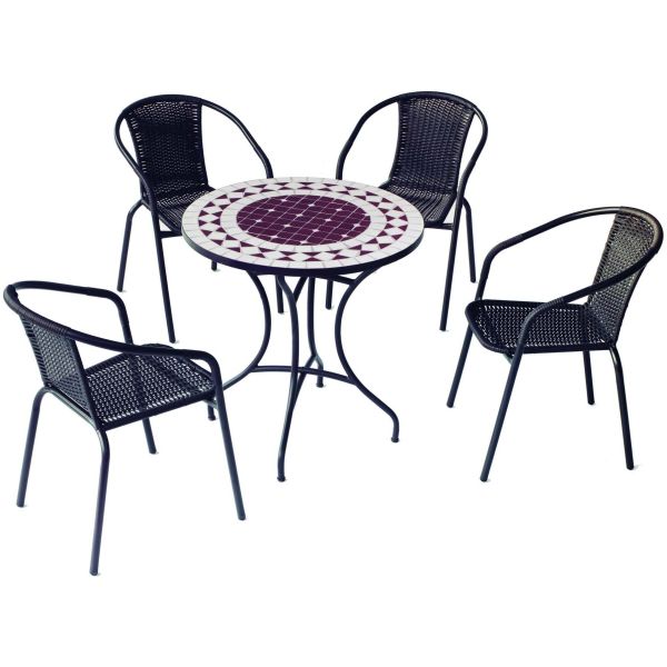 Salon de jardin en acier plateau mosaïque 4 personnes