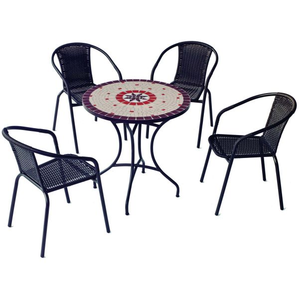 Salon de jardin en acier plateau mosaïque 4 personnes