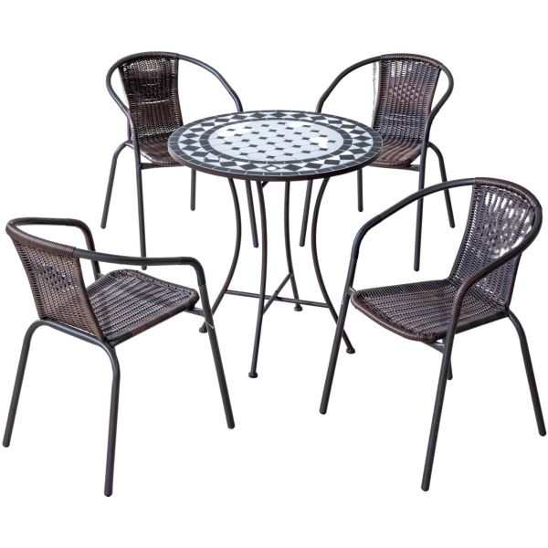 Salon de jardin en acier plateau mosaïque 4 personnes