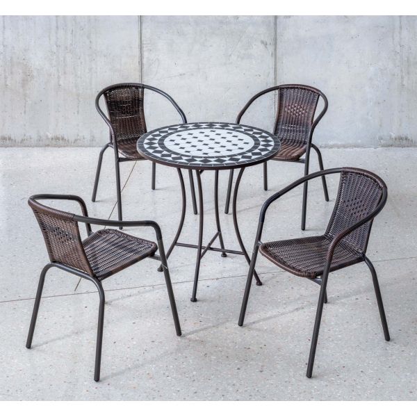 Salon de jardin en acier plateau mosaïque 4 personnes - HEVEA