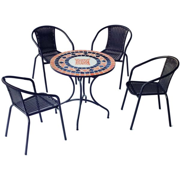 Salon de jardin en acier plateau mosaïque 4 personnes