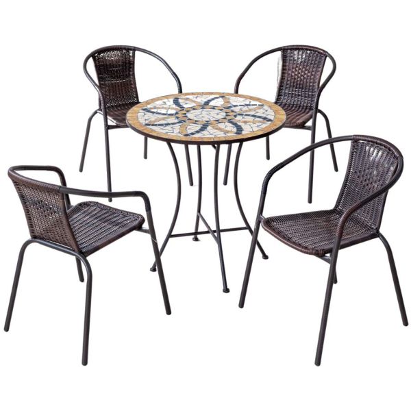 Salon de jardin en acier plateau mosaïque 4 personnes