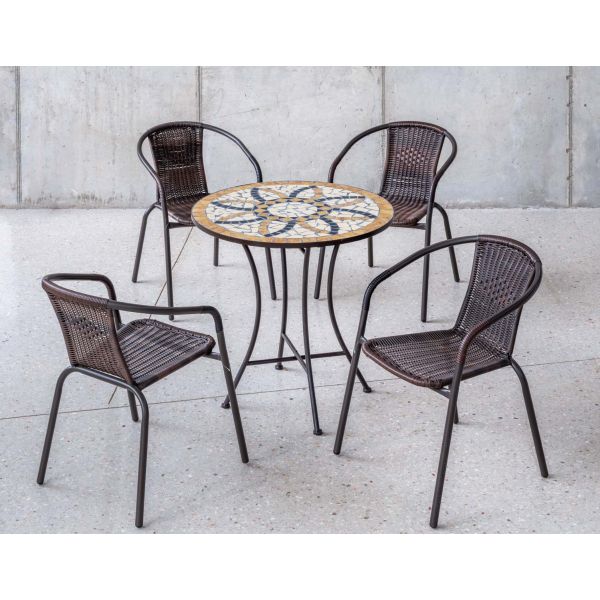 Salon de jardin en acier plateau mosaïque 4 personnes - HEVEA