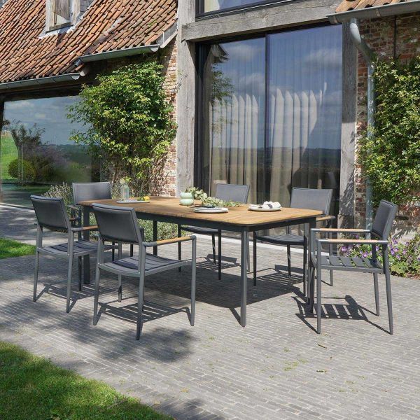 Salon de jardin en aluminium et teck 6 personnes Piana