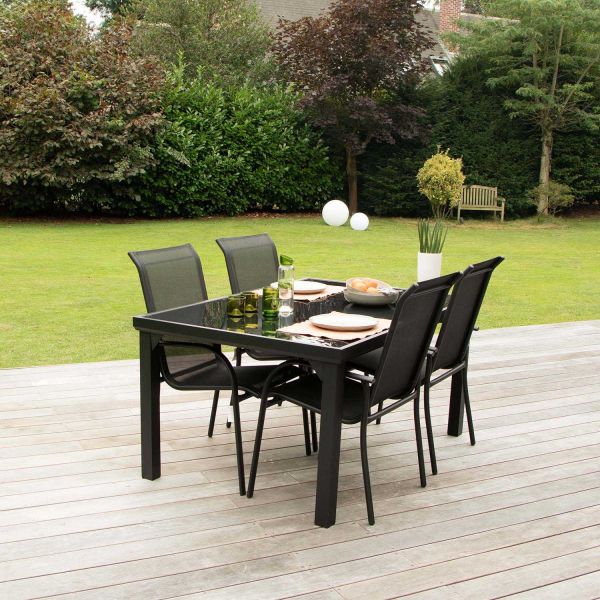 Salon de jardin en aluminium et verre trempé Black Edition - WIS-0228