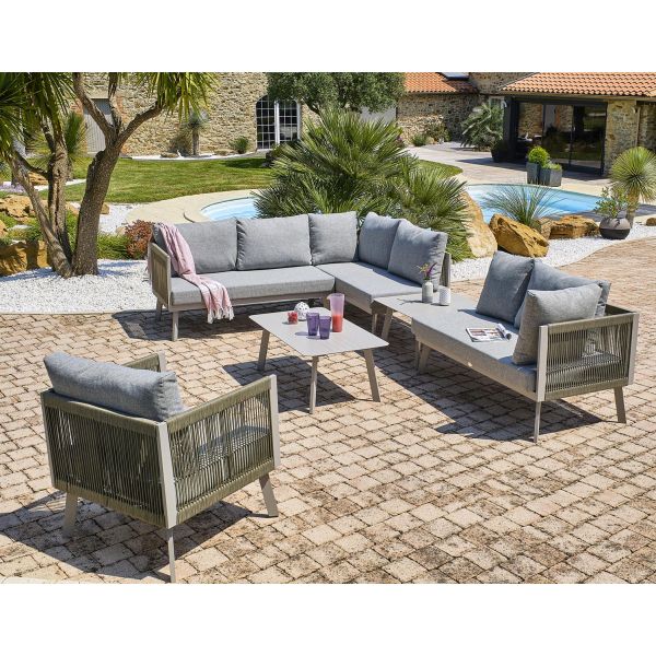 Salon de jardin d'angle 7 places en aluminium Manosque