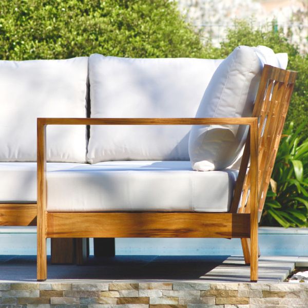 Salon de jardin d'angle 5 places en aluminium effet bois Majorque - 2889