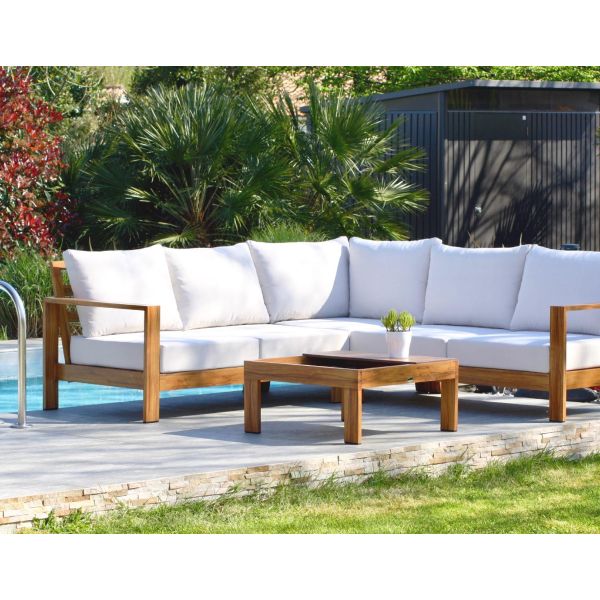 Salon de jardin d'angle 5 places en aluminium effet bois Majorque