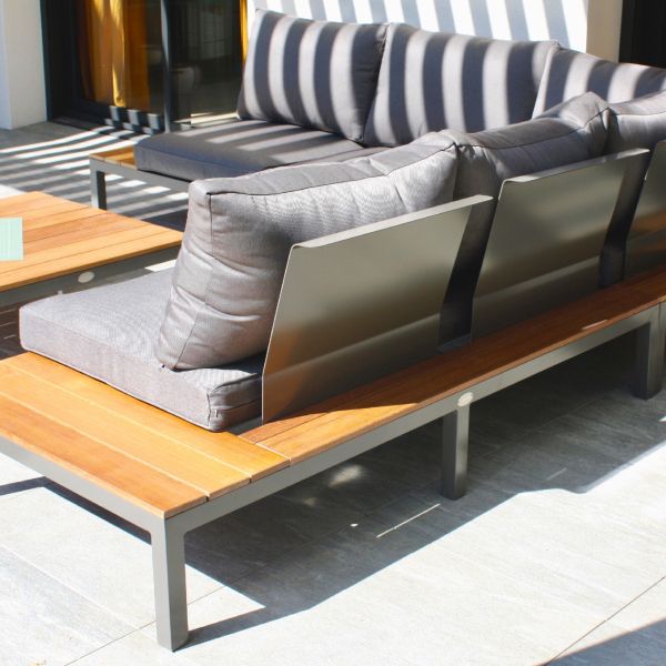 Salon de jardin d'angle 6 places en teck FSC et aluminium Nagano - 1689