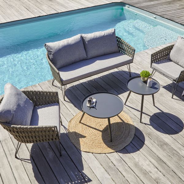 Salon de jardin bas 4 places en corde tissée taupe et acier Capri - DCB-0124