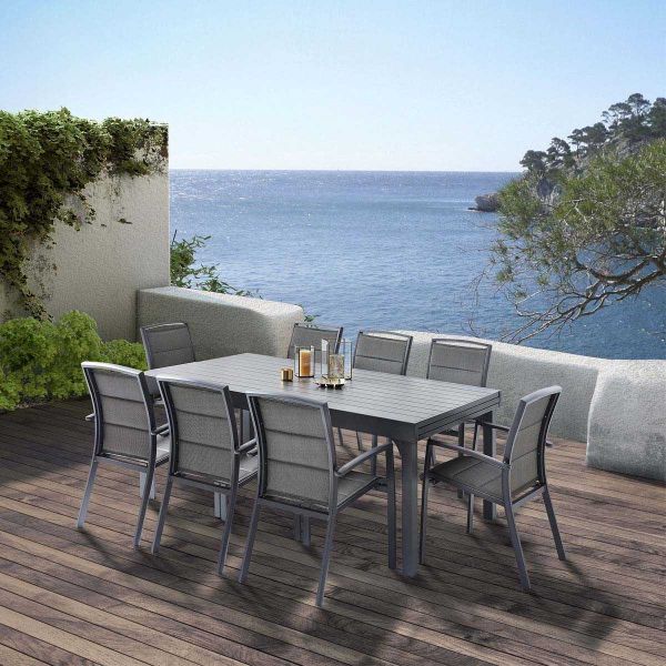 Salon de jardin design en aluminium anthracite 8 fauteuils Modulo