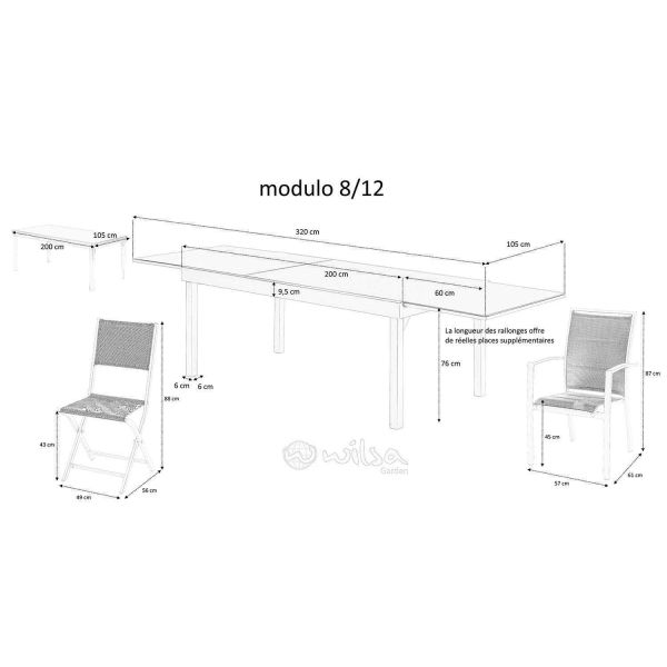 Salon de jardin design en aluminium anthracite 8 fauteuils Modulo - WIS-0264
