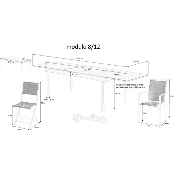Salon de jardin design en aluminium anthracite 12 fauteuils Modulo - WIS-0265
