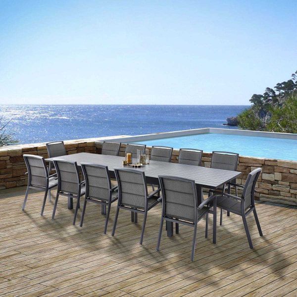 Salon de jardin design en aluminium anthracite 12 fauteuils Modulo