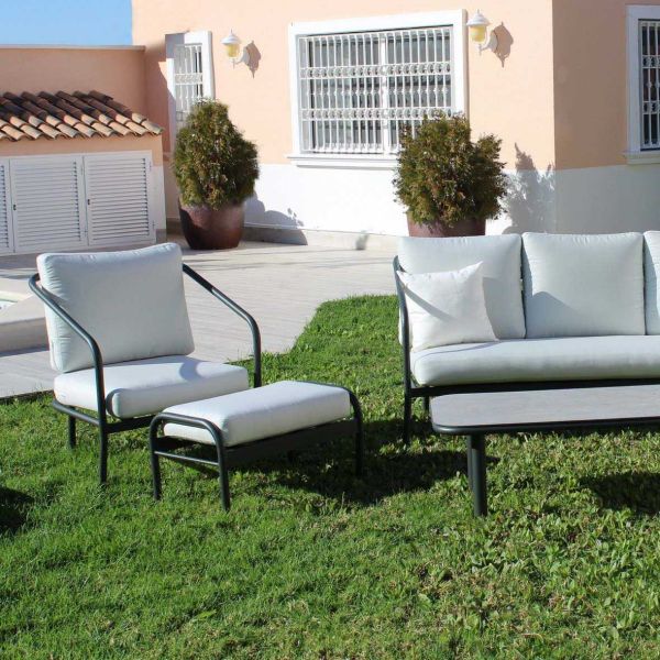Salon de jardin détente en aluminium anthracite 5 places Alexis - HEVEA