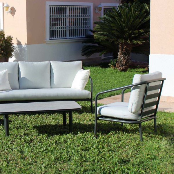 Salon de jardin détente en aluminium anthracite 5 places Alexis - IND-0630