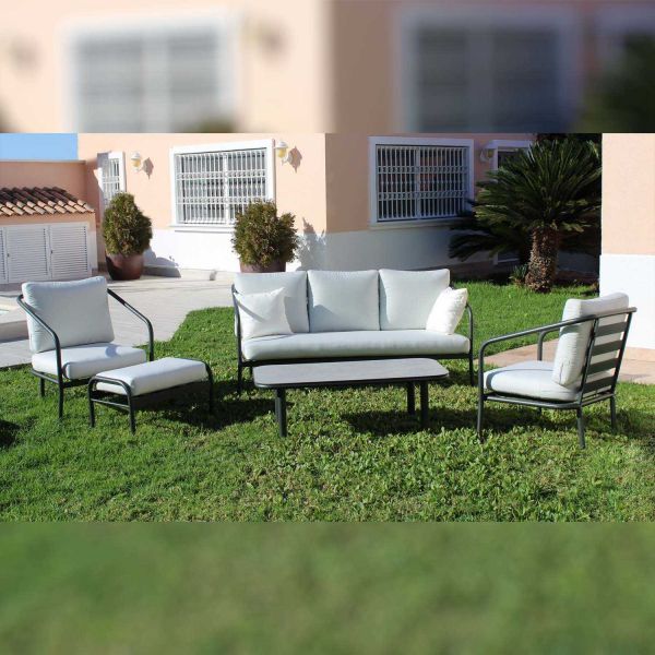 Salon de jardin détente en aluminium anthracite 5 places Alexis