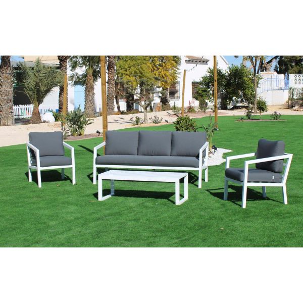 Salon de jardin détente en aluminium blanc Acapulco - IND-0584
