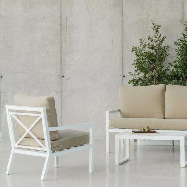 Salon de jardin détente en aluminium blanc 4 places Dounvil - HEVEA