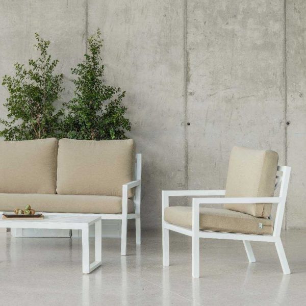 Salon de jardin détente en aluminium blanc 4 places Dounvil - IND-0633