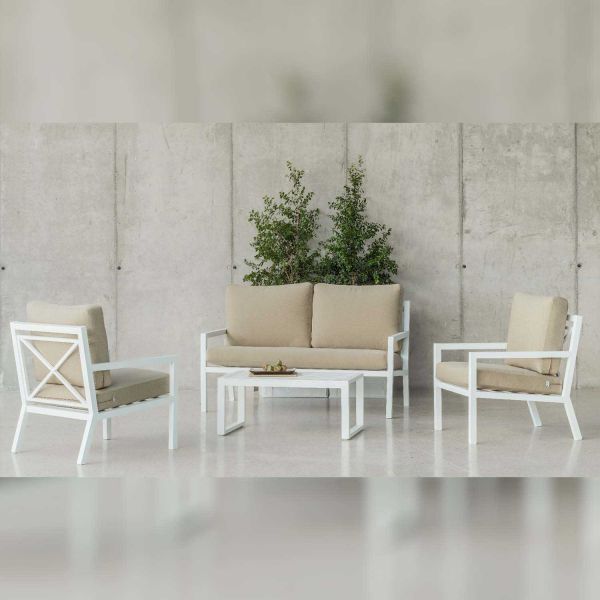 Salon de jardin détente en aluminium blanc 4 places Dounvil