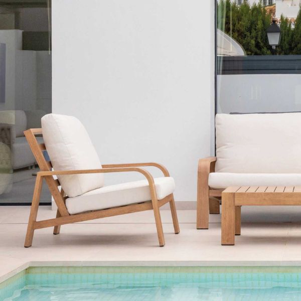 Salon de jardin détente en aluminium imitation bois Sudafrica - IND-0657