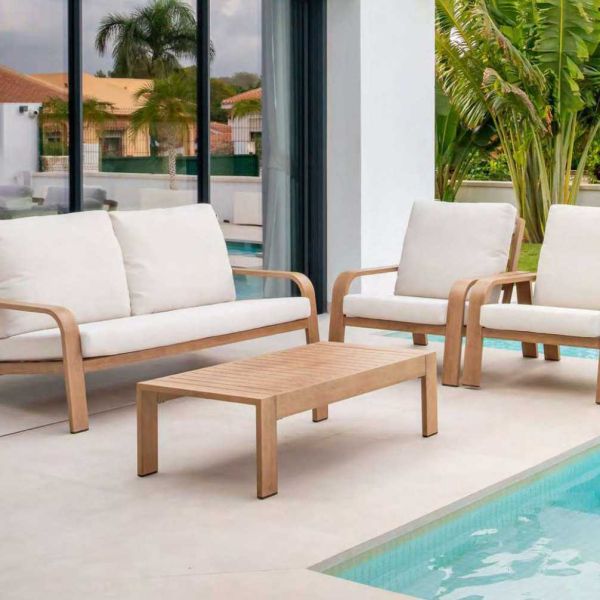 Salon de jardin détente en aluminium imitation bois Sudafrica