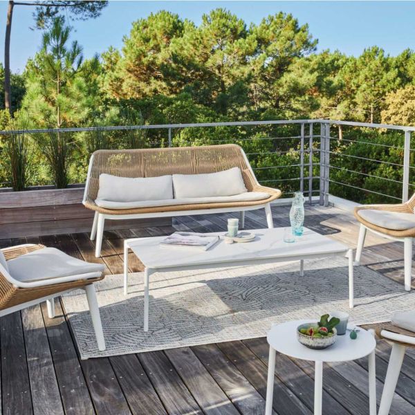 Salon de jardin détente en aluminium et tressage Como
