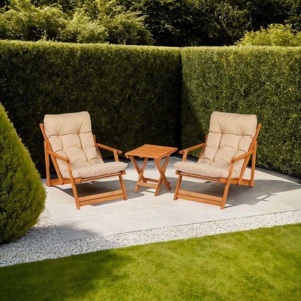 Salon de jardin détente en bois de hêtre Garden - HANAH HOME