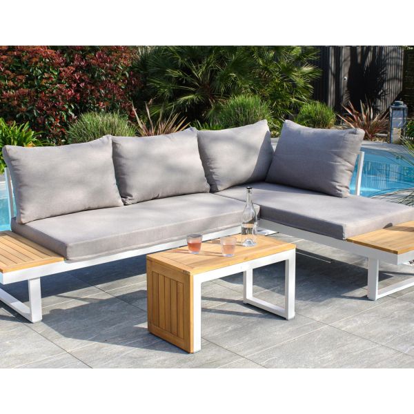 Salon de jardin modulable 4 places en bois d'acacia et aluminium Tokyo