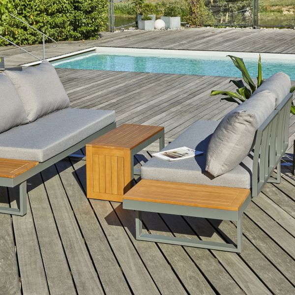 Salon de jardin modulable 4 places en bois d'acacia et aluminium