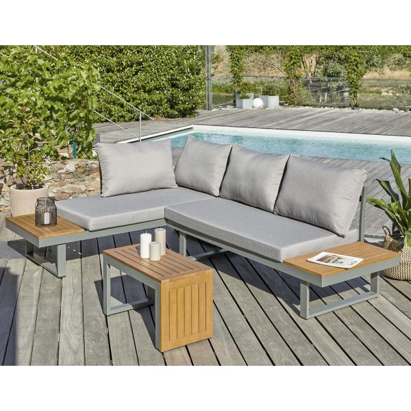 Salon de jardin modulable 4 places en bois d'acacia et aluminium Tokyo