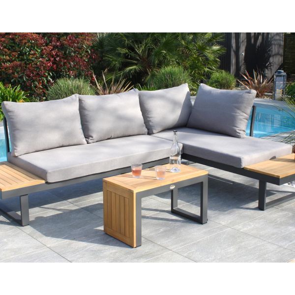Salon de jardin modulable 4 places en bois d'acacia et aluminium Tokyo