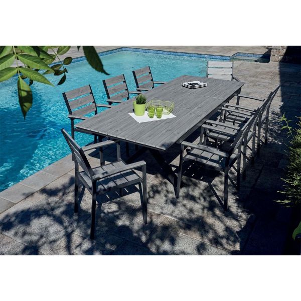 Salon De Jardin 8 Personnes Imitation Teck Malvalette Anthracite Et Bois Gris Clair